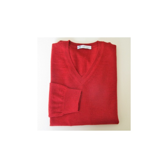 Pull alpaga homme rouge col V